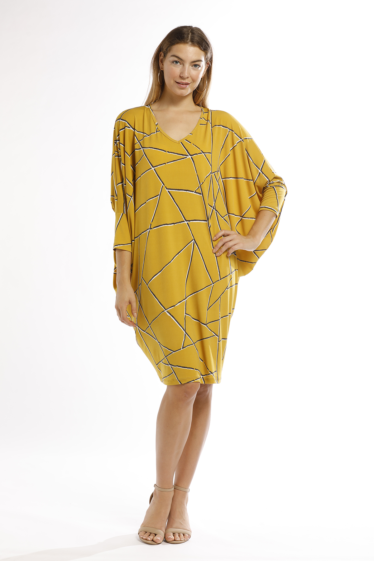 Danny Jersey Cowl Sides Dress in MUSTARD Click to see BEIGE colourway